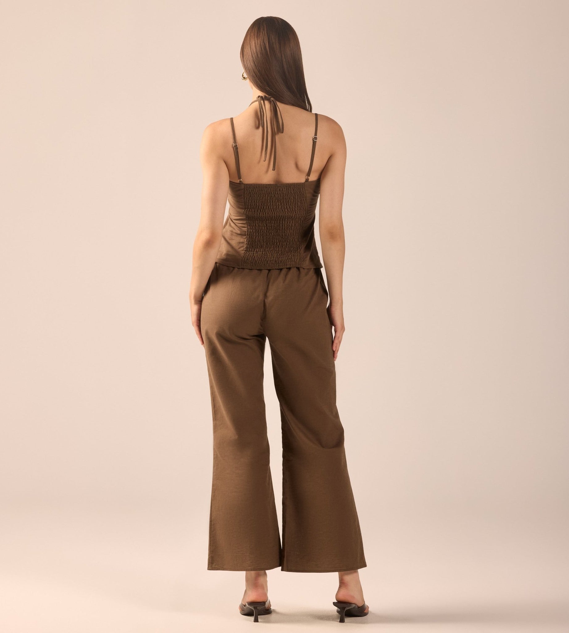 Dark Brown Linen Flare Pants - shopaleena
