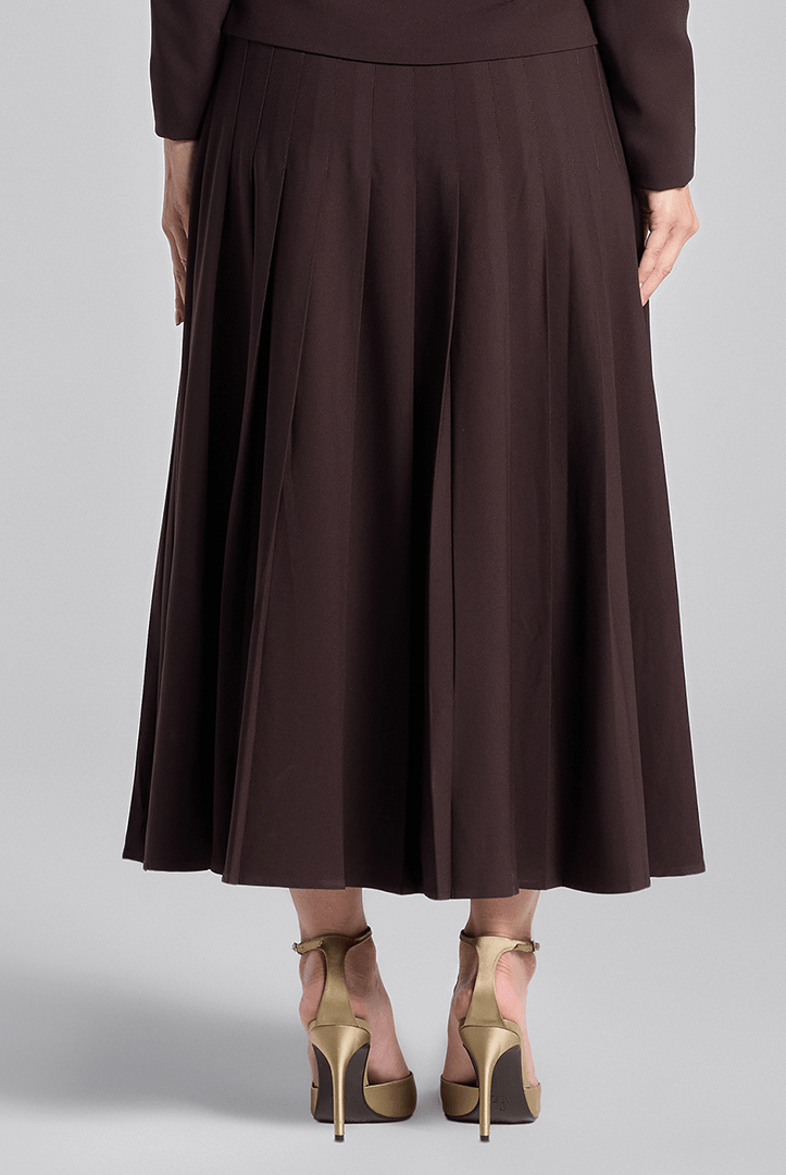 Dark Brown Pleated Crepe Maxi Skirt - shopaleena