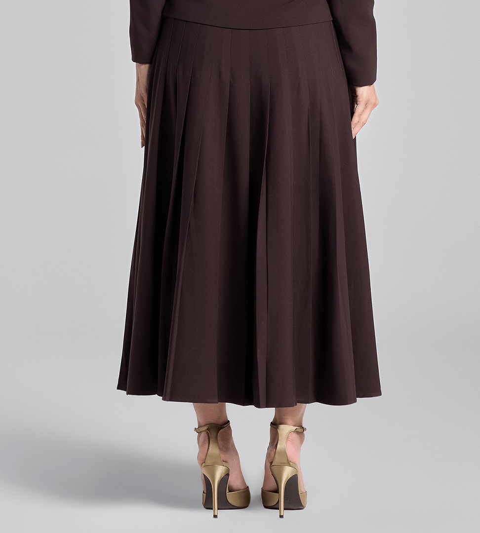 Dark Brown Pleated Crepe Maxi Skirt - shopaleena