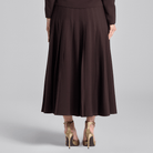 Dark Brown Pleated Crepe Maxi Skirt - shopaleena