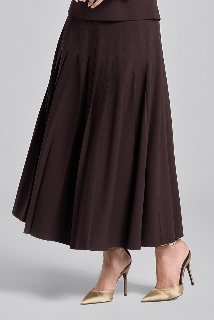 Dark Brown Pleated Crepe Maxi Skirt - shopaleena