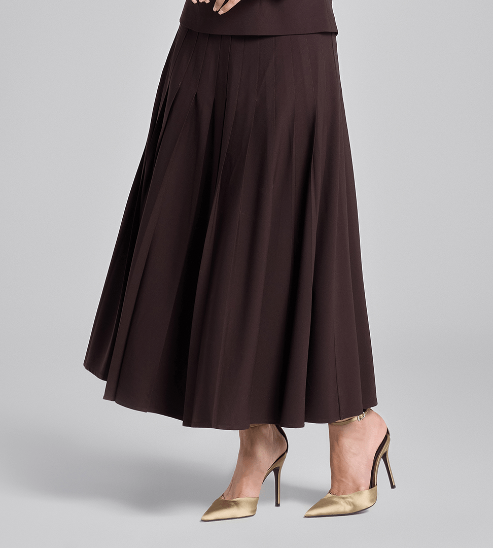 Dark Brown Pleated Crepe Maxi Skirt - shopaleena