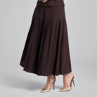 Dark Brown Pleated Crepe Maxi Skirt - shopaleena
