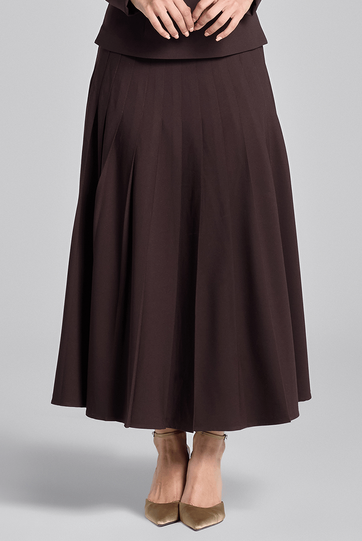 Dark Brown Pleated Crepe Maxi Skirt - shopaleena