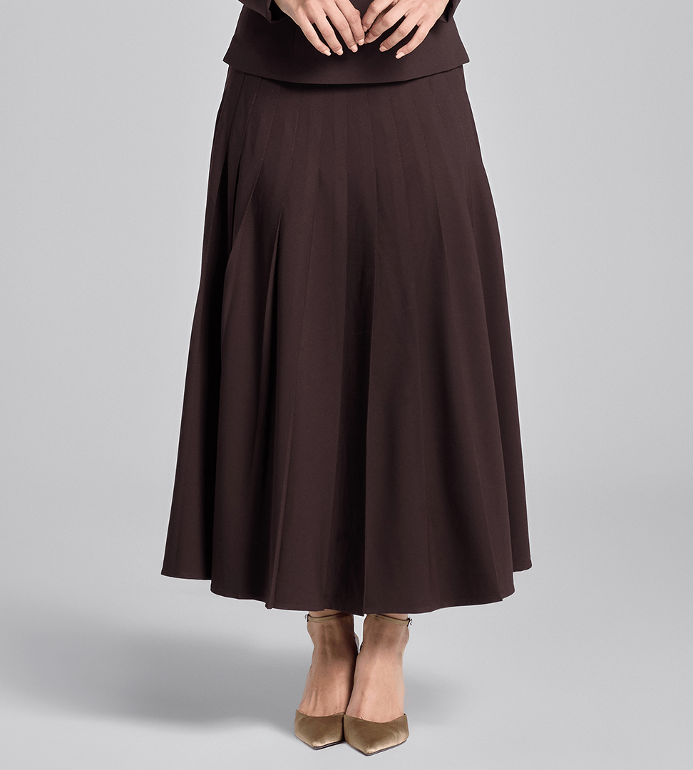 Dark Brown Pleated Crepe Maxi Skirt - shopaleena