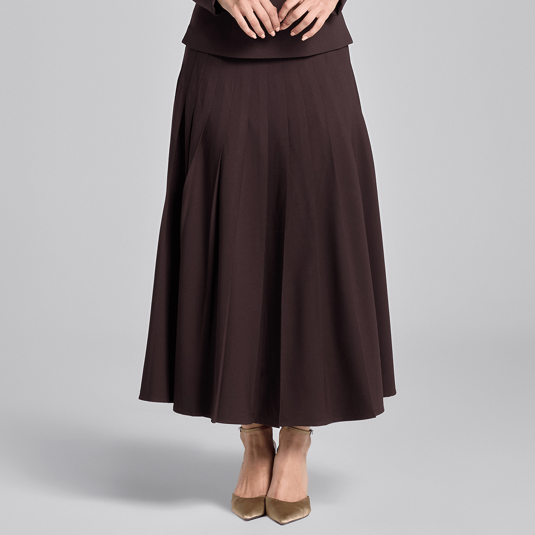 Dark Brown Pleated Crepe Maxi Skirt - shopaleena