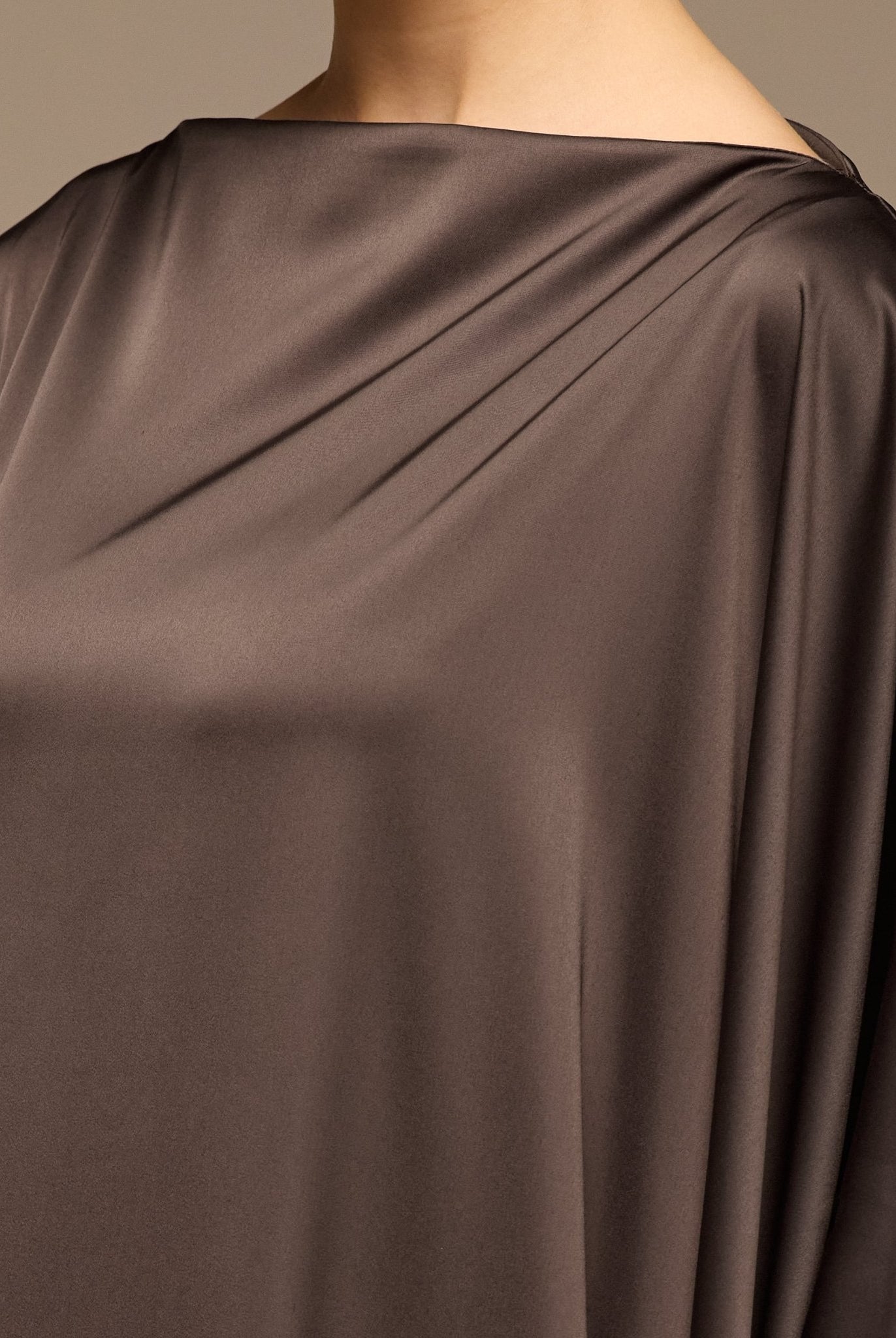 Dark Brown Satin Cape Drape Kaftan - shopaleena