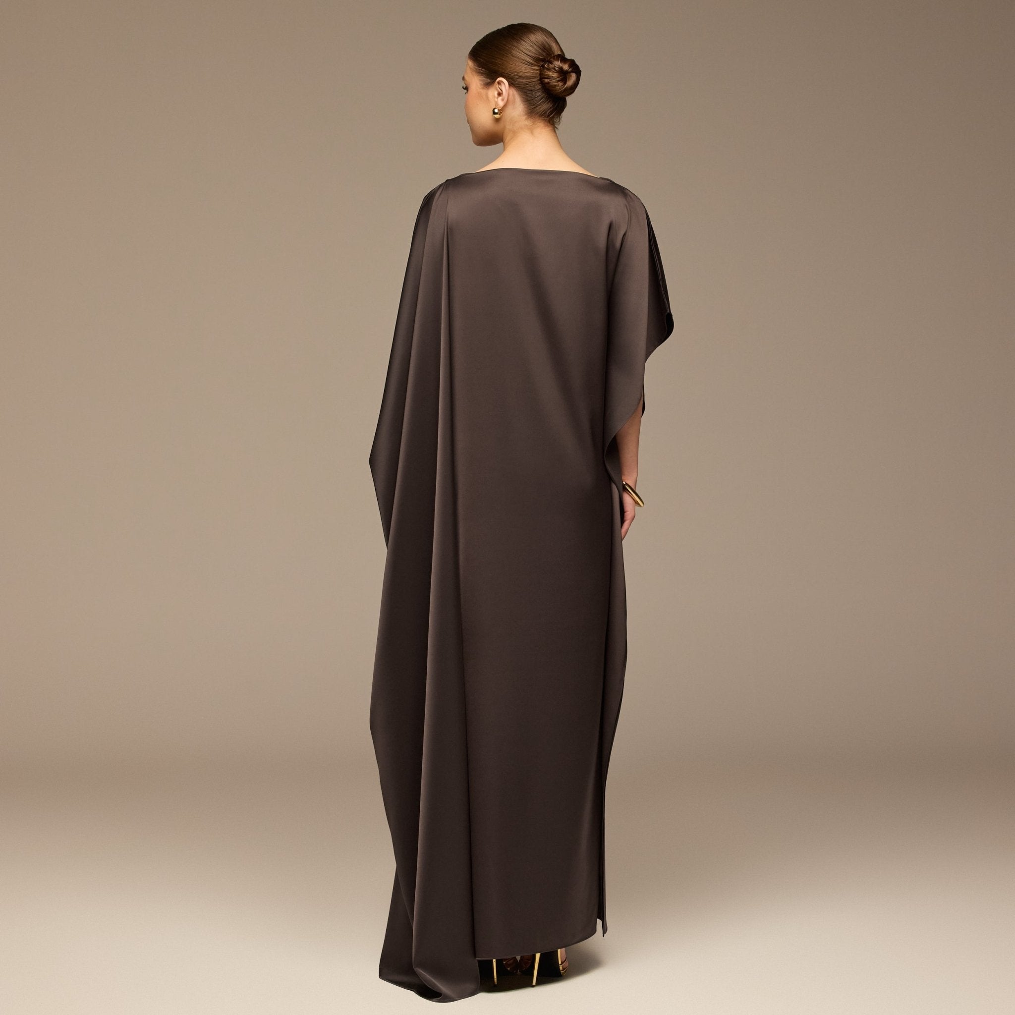 Dark Brown Satin Cape Drape Kaftan - shopaleena