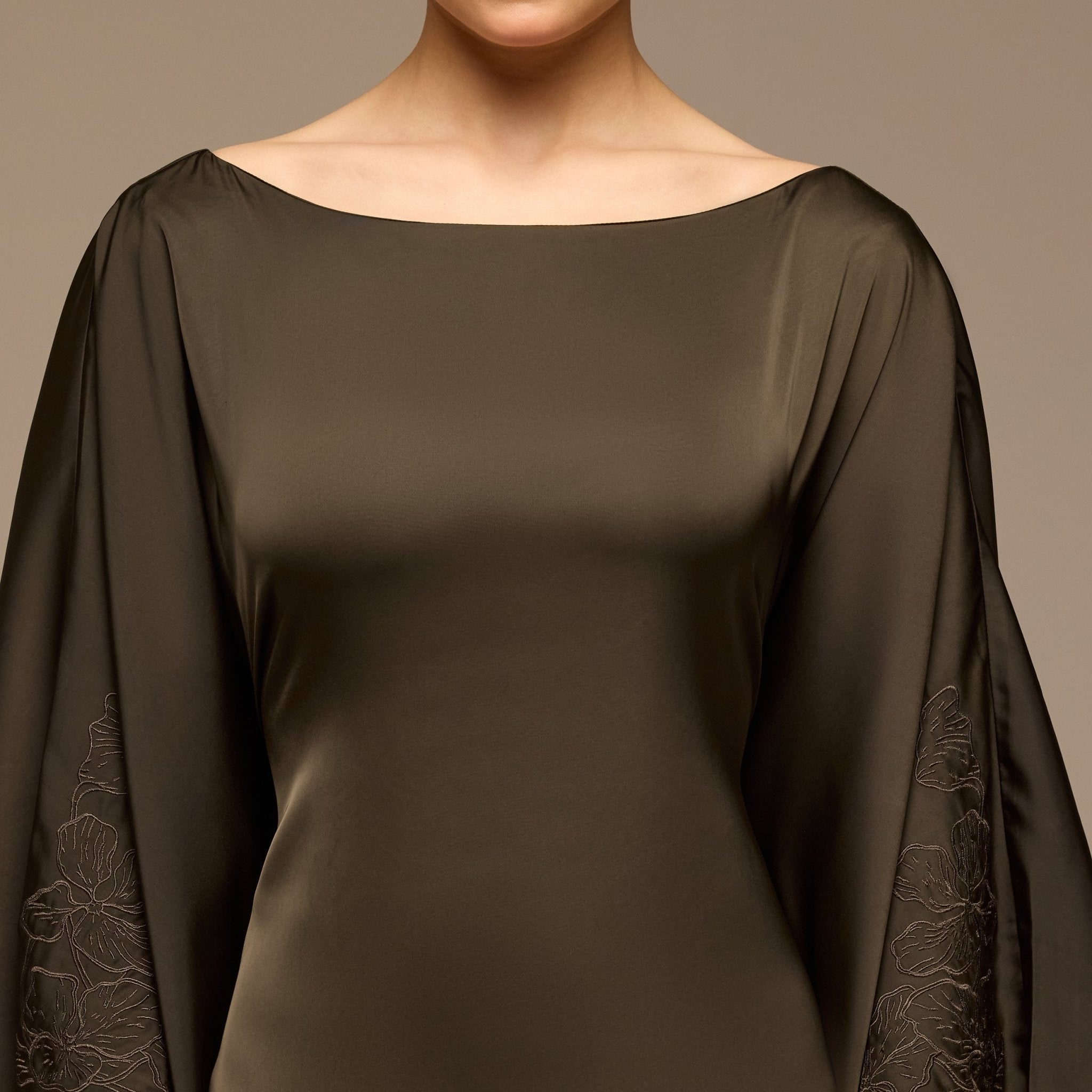 Dark Brown Satin Flowy Maxi Dress - shopaleena