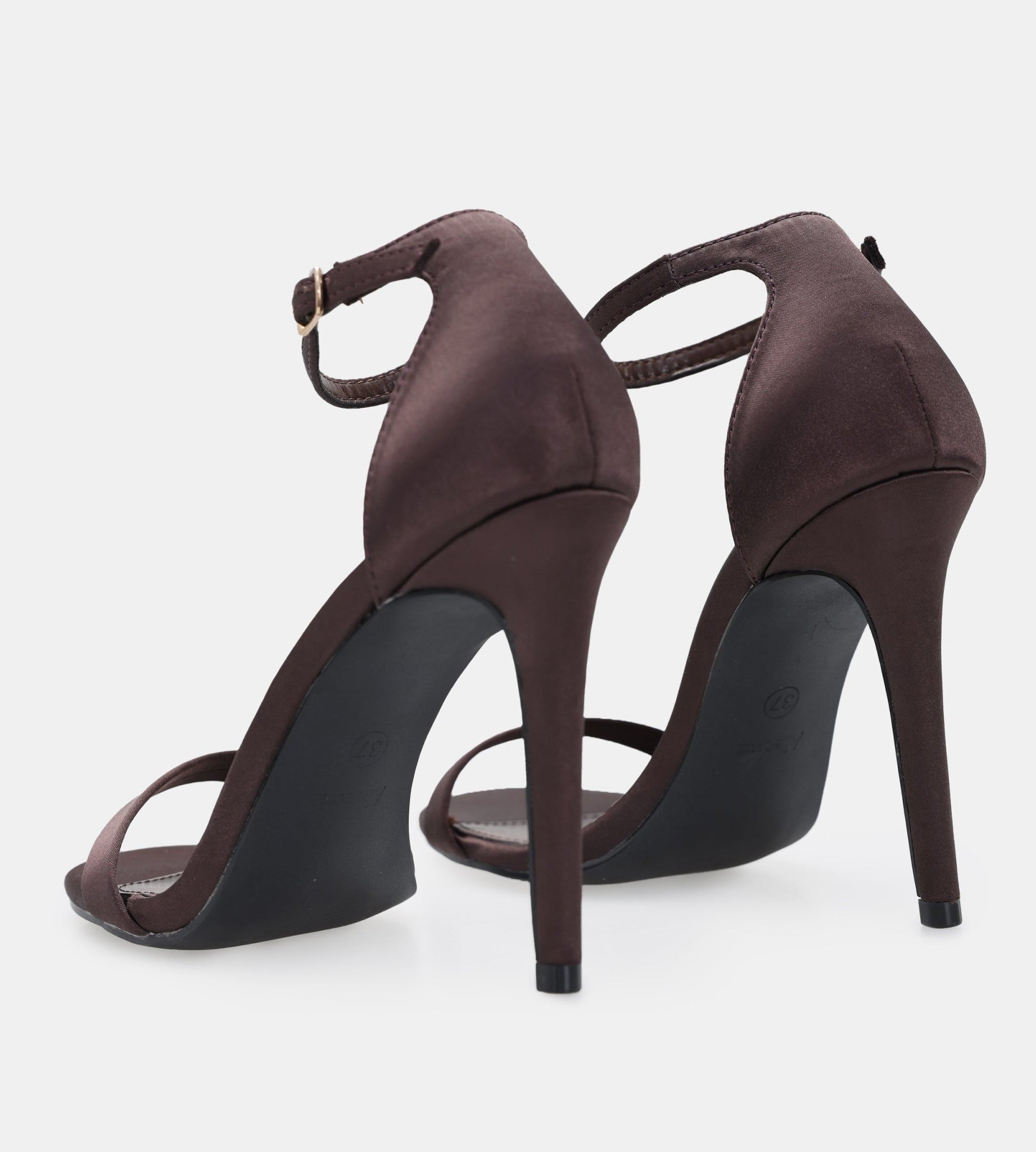 Dark Brown Satin High Heel Sandals - shopaleena