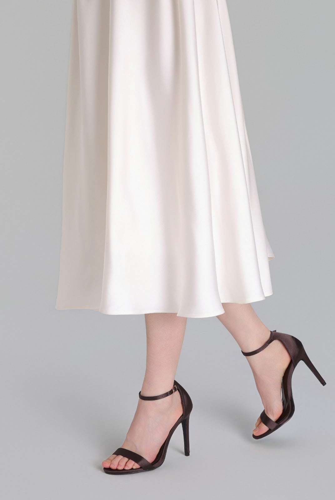 Dark Brown Satin High Heel Sandals - shopaleena