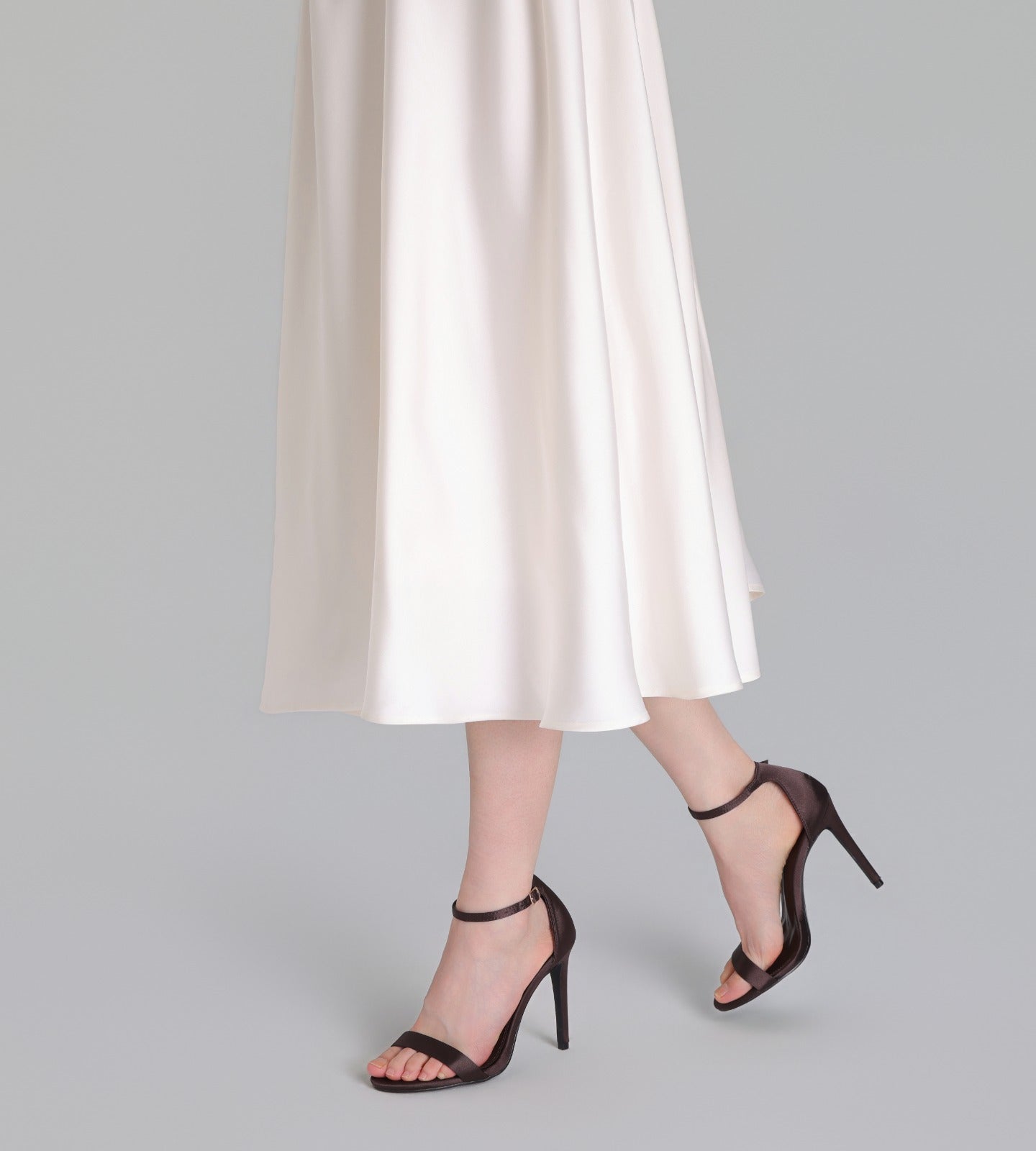 Dark Brown Satin High Heel Sandals - shopaleena