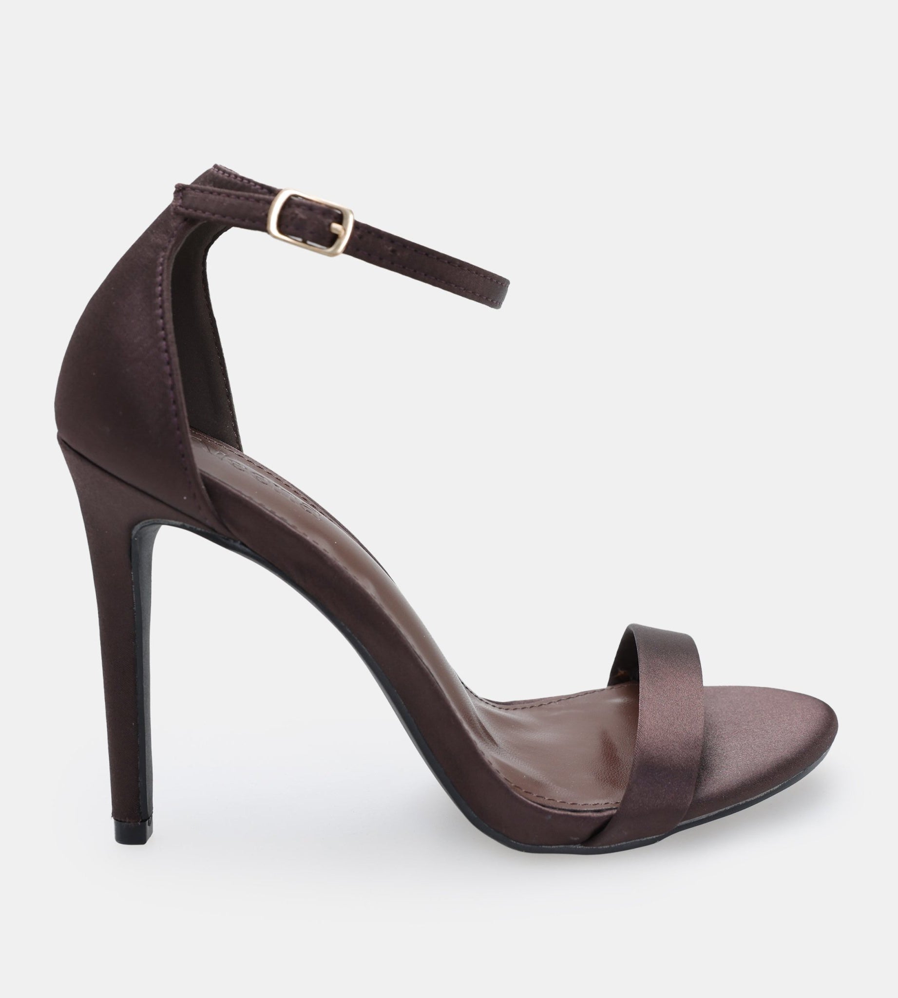 Dark Brown Satin High Heel Sandals - shopaleena
