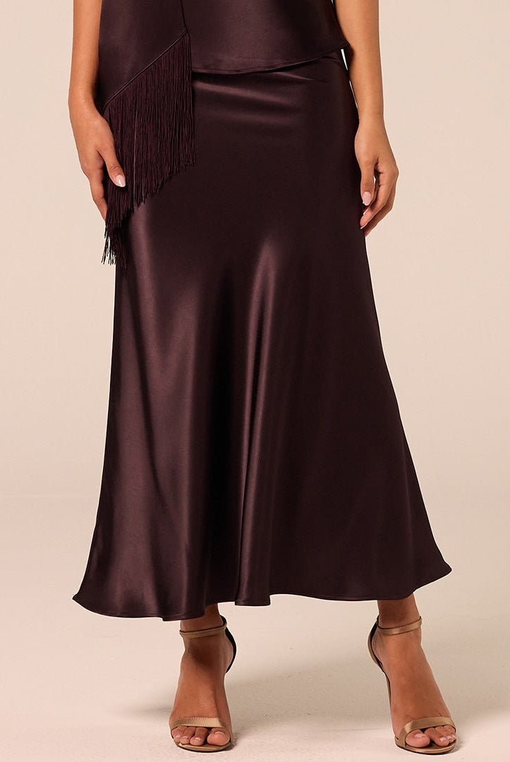 Dark Brown Satin Maxi Skirt - shopaleena