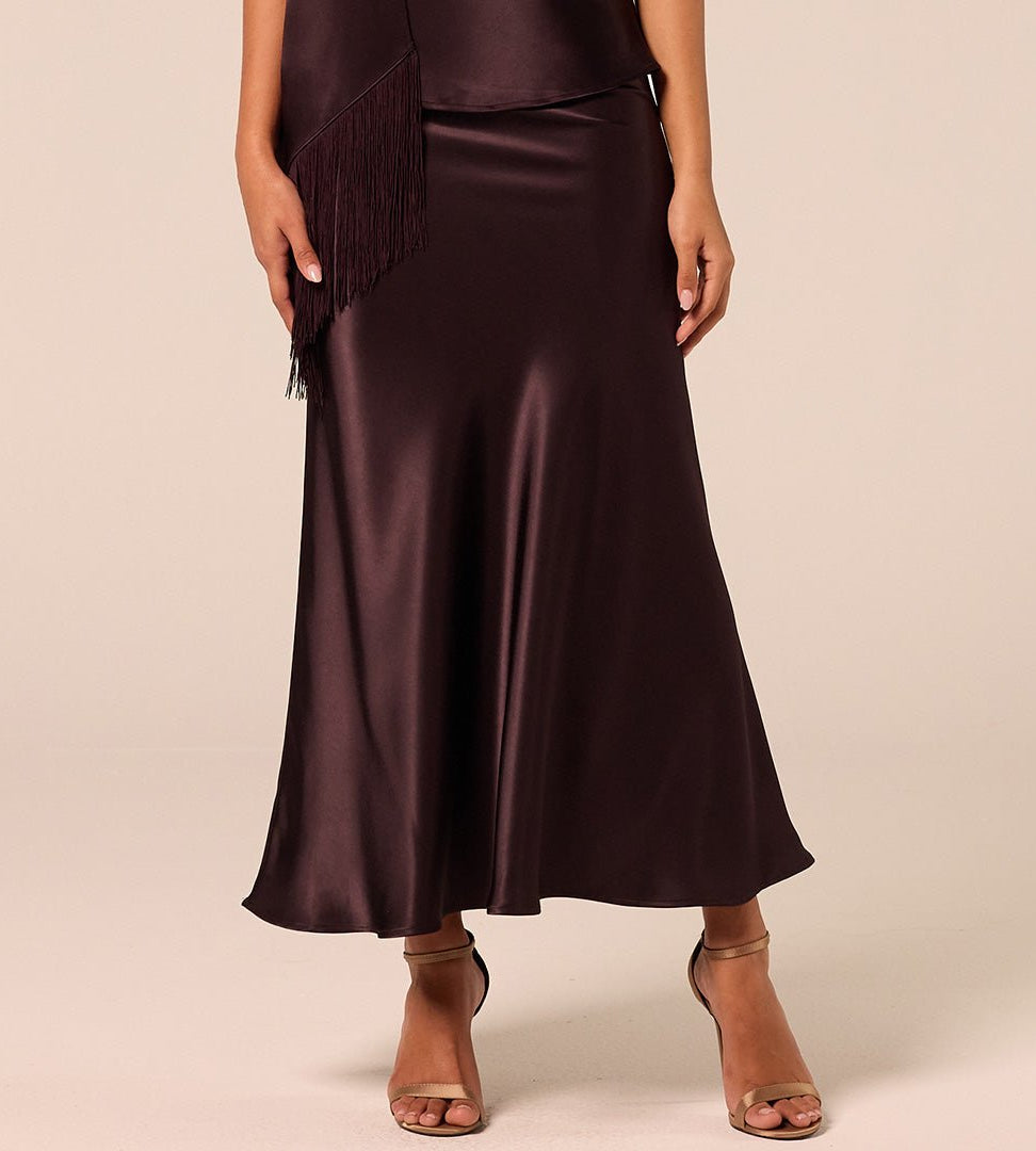 Dark Brown Satin Maxi Skirt - shopaleena