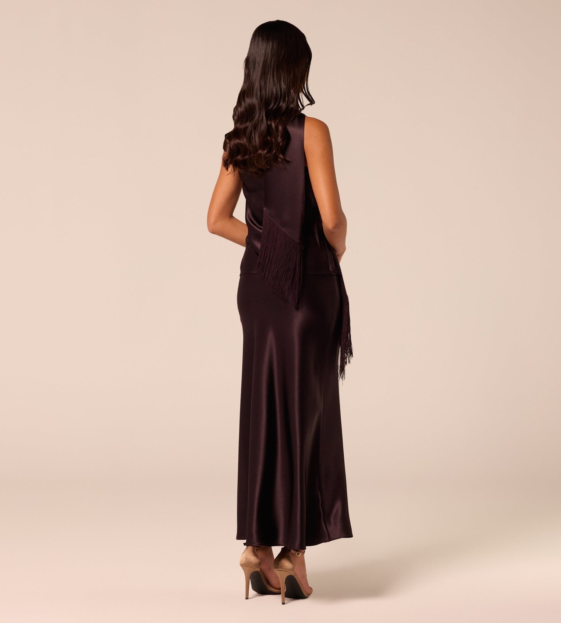 Dark Brown Satin Maxi Skirt - shopaleena
