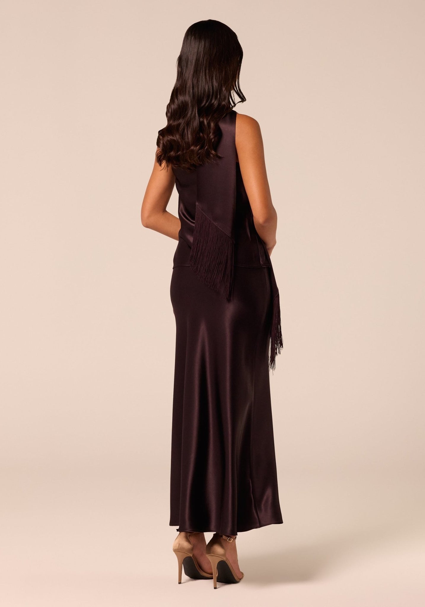 Dark Brown Satin Maxi Skirt - shopaleena