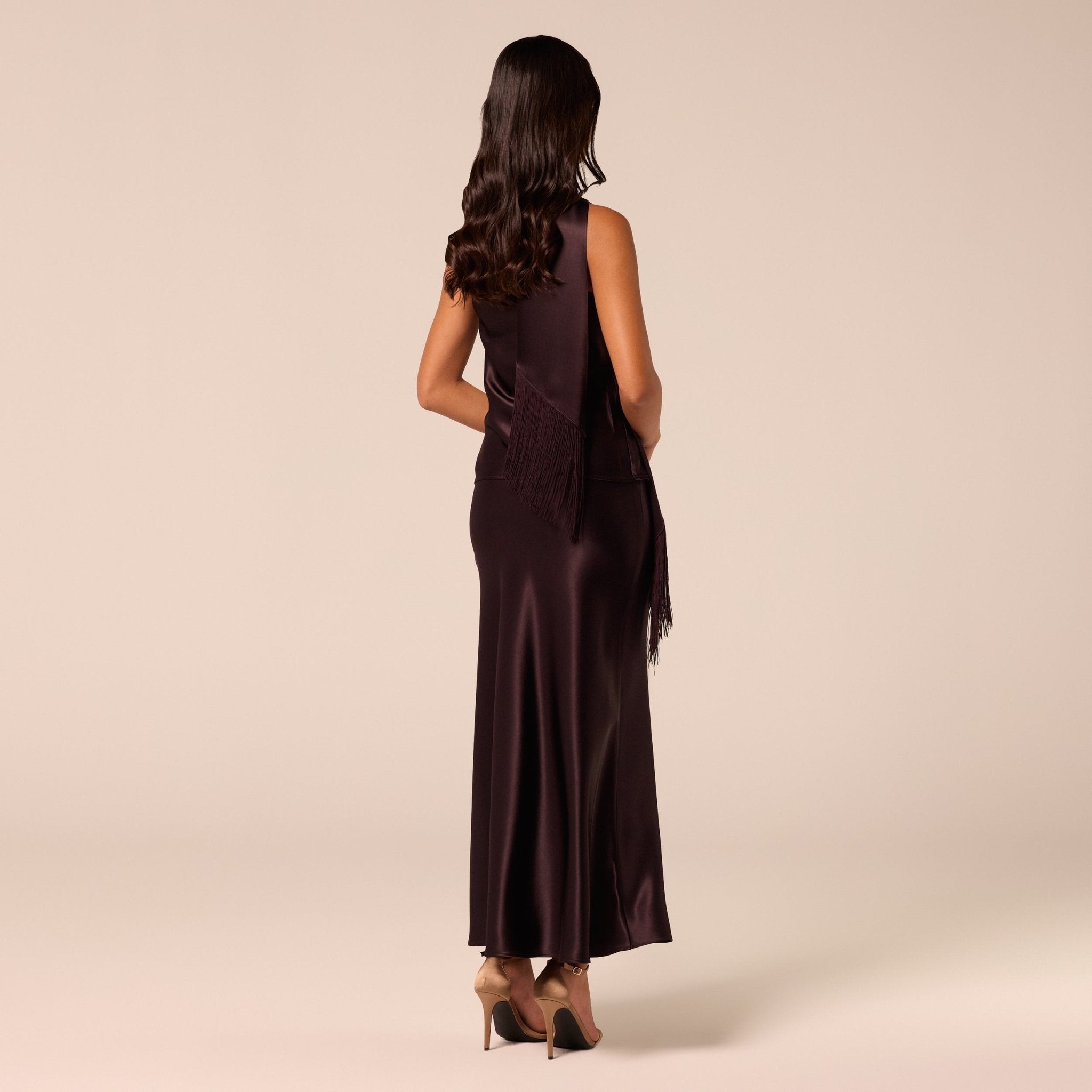 Dark Brown Satin Maxi Skirt - shopaleena