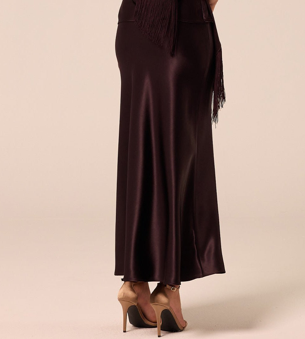 Dark Brown Satin Maxi Skirt - shopaleena