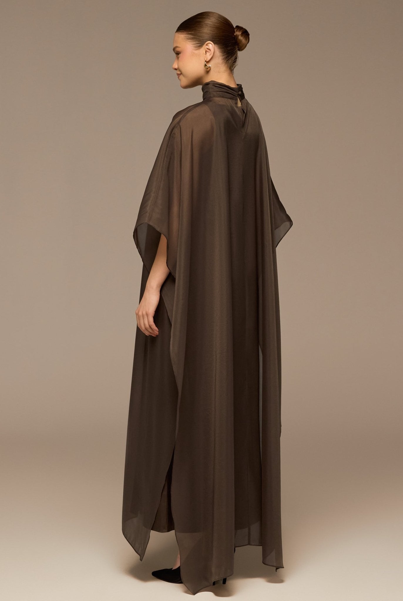 Dark Brown Satin Organza High - Neck Cape - shopaleena