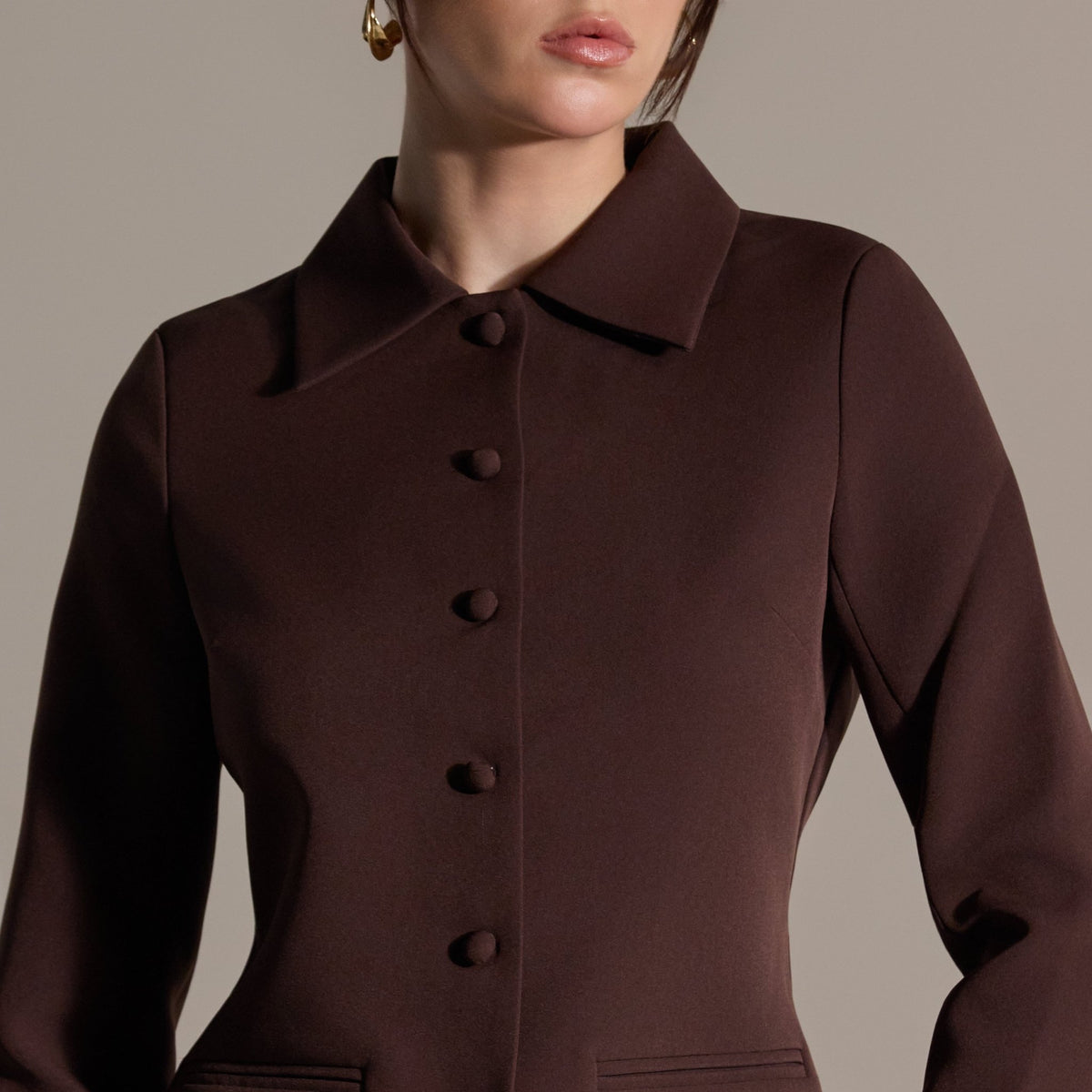 Dark Brown Twill Fitted Jacket - shopaleena