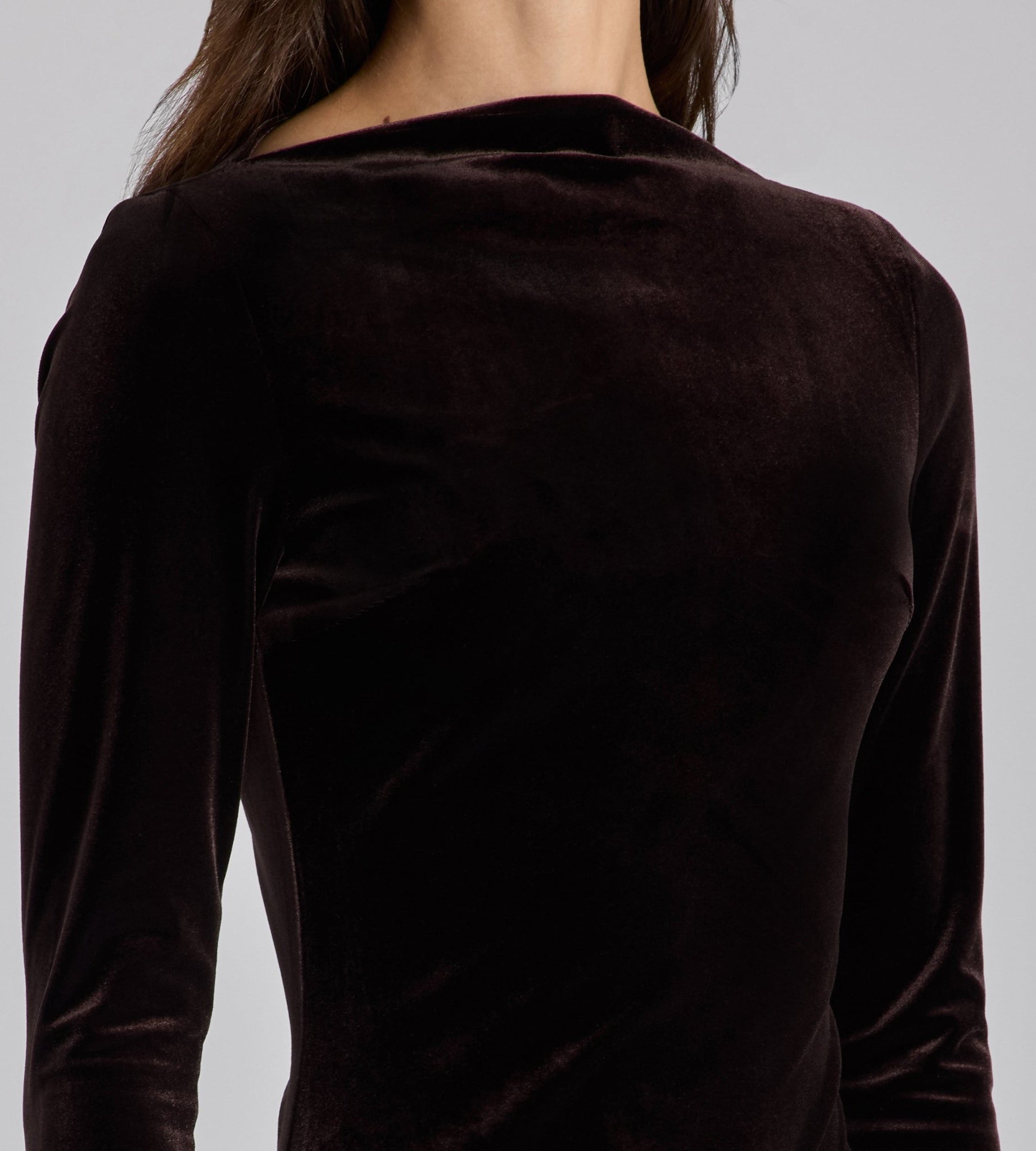 Dark Brown Velvet and Taffeta Maxi Dress with Ruffled Hem - shopaleena