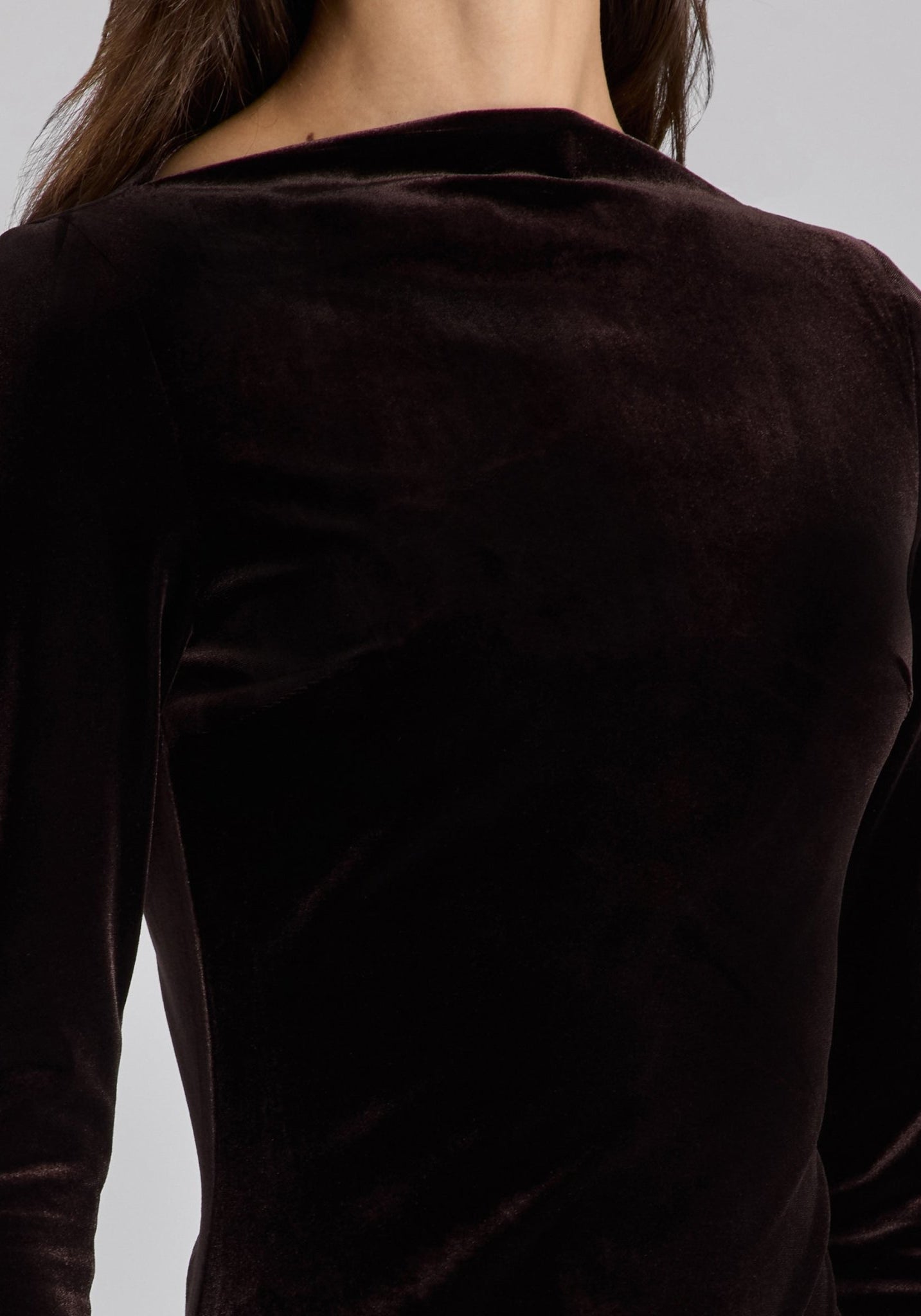 Dark Brown Velvet and Taffeta Maxi Dress with Ruffled Hem - shopaleena