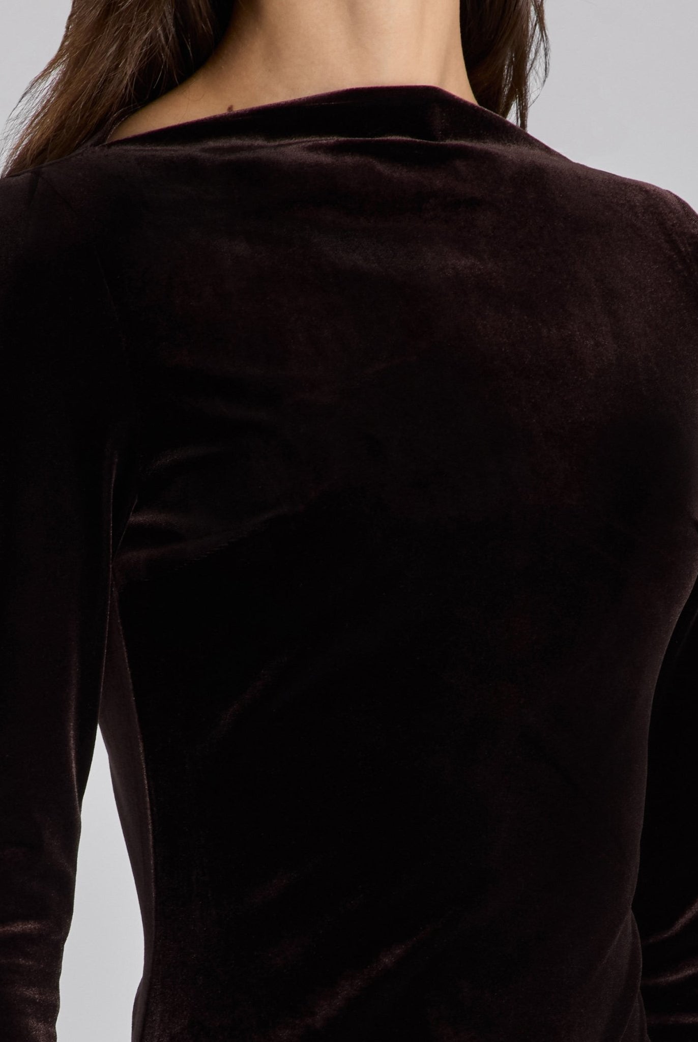 Dark Brown Velvet and Taffeta Maxi Dress with Ruffled Hem - shopaleena