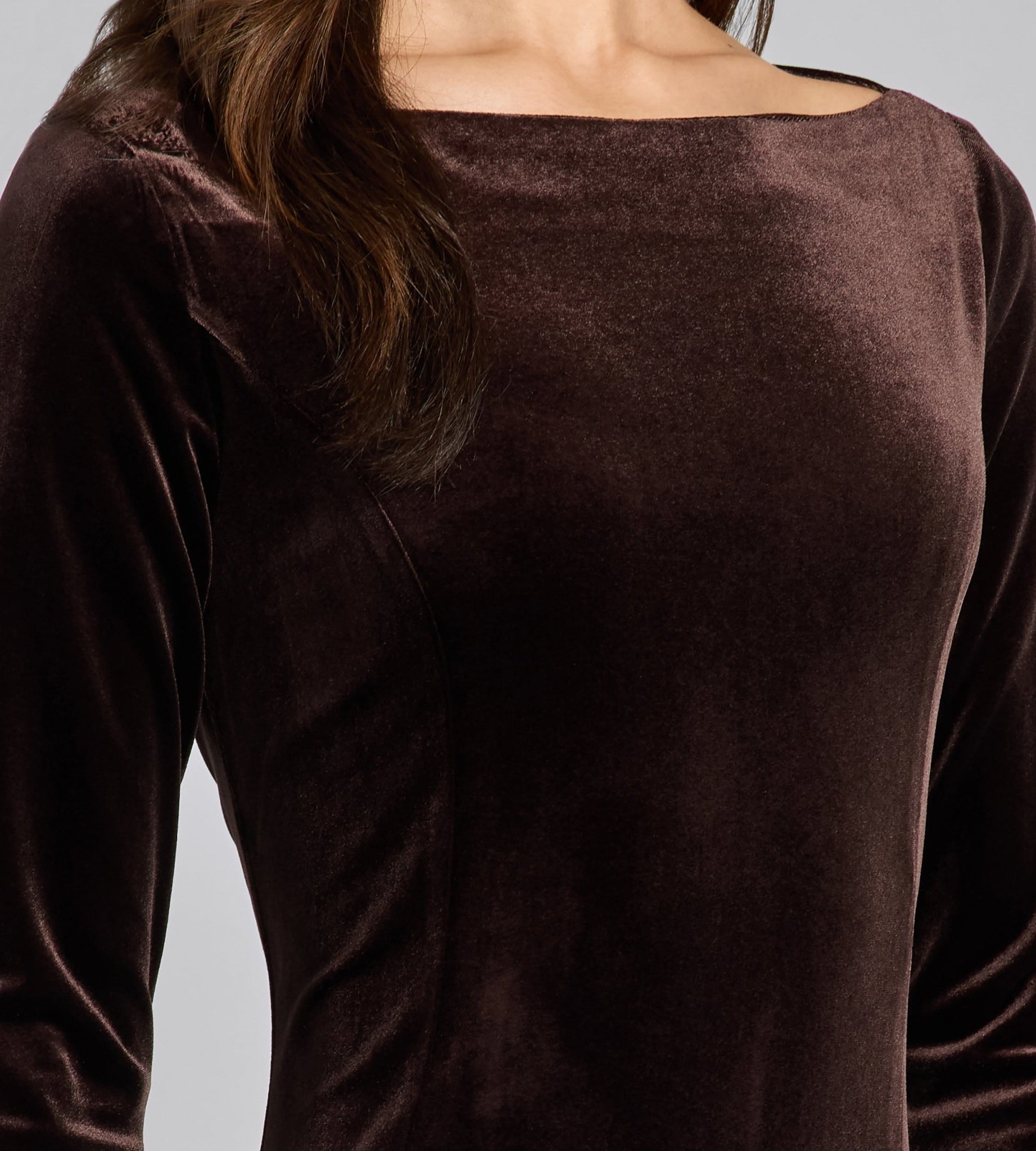 Dark Brown Velvet Ruffled Panel Maxi Dress - shopaleena