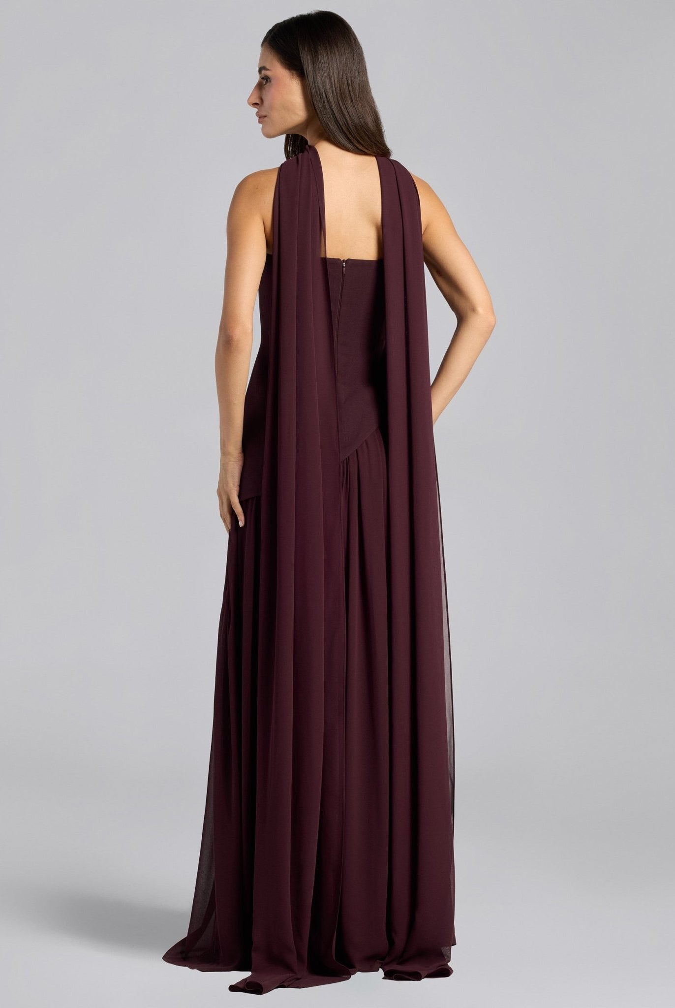 Dark Plum Crepe - Chiffon Strapless Gown - shopaleena
