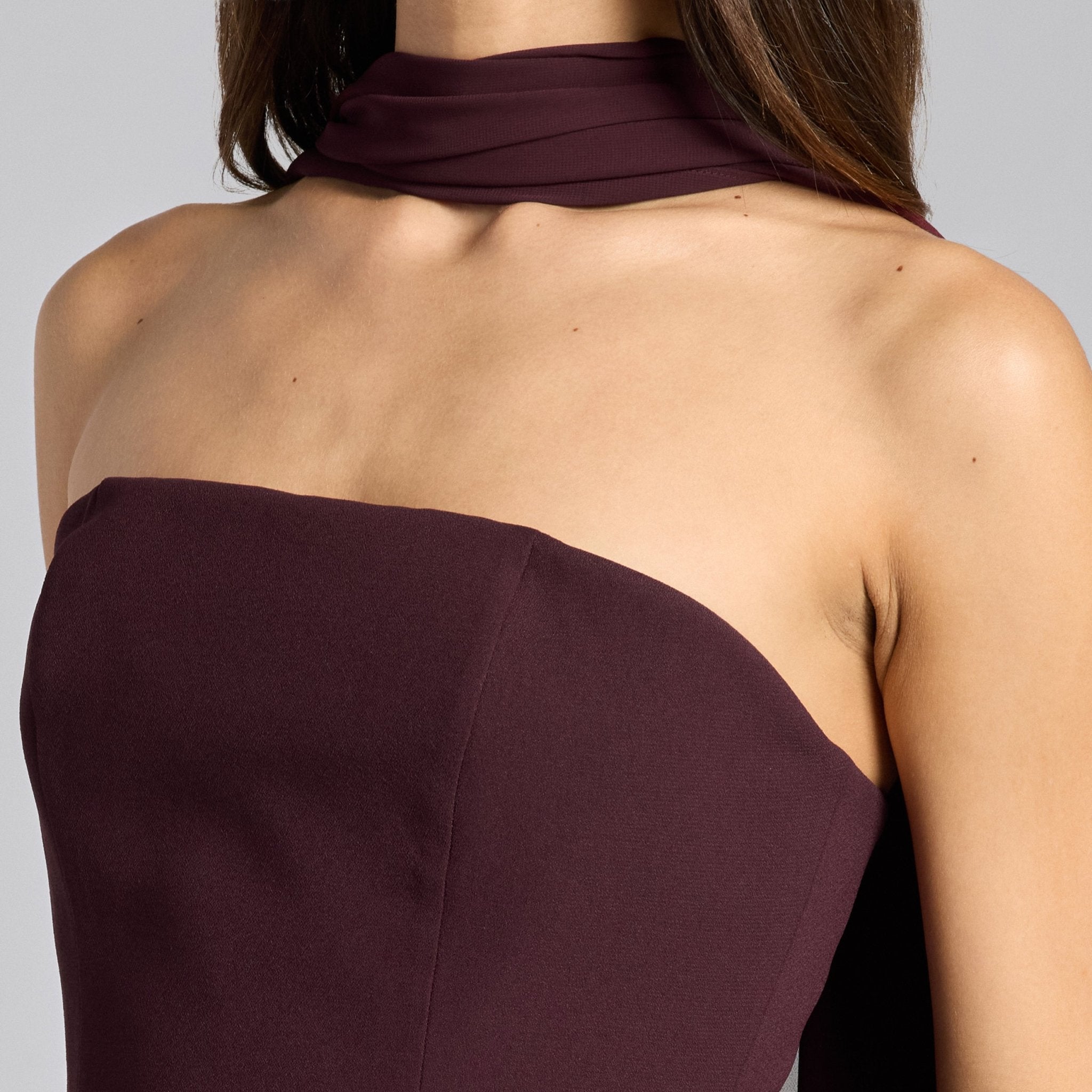 Dark Plum Crepe - Chiffon Strapless Gown - shopaleena