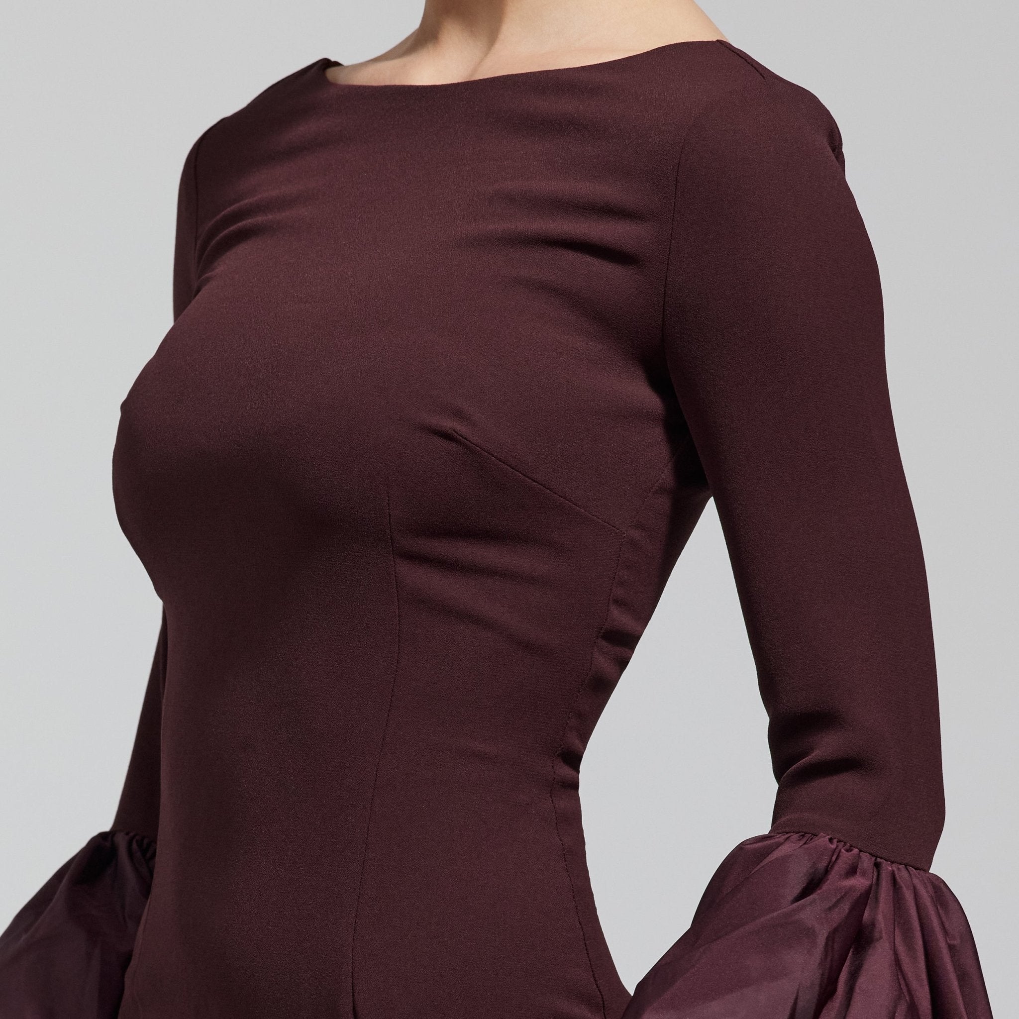 Dark Plum Fitted Gown With Extra Long Sleeves - shopaleena