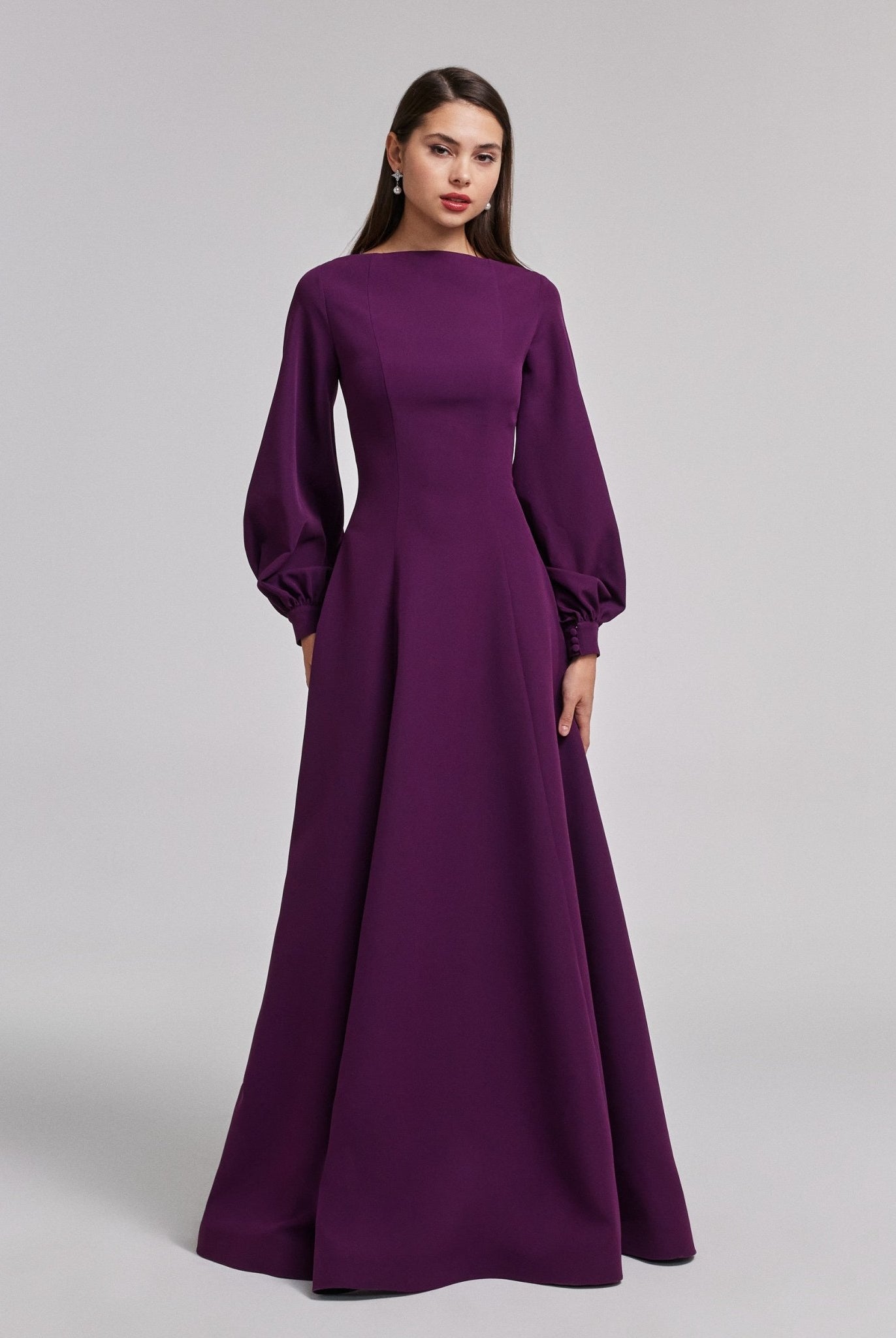 Dark Purple Crepe A - Line Gown - shopaleena