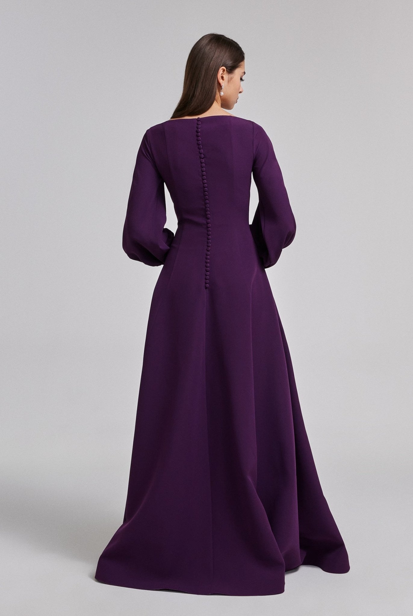 Dark Purple Crepe A - Line Gown - shopaleena