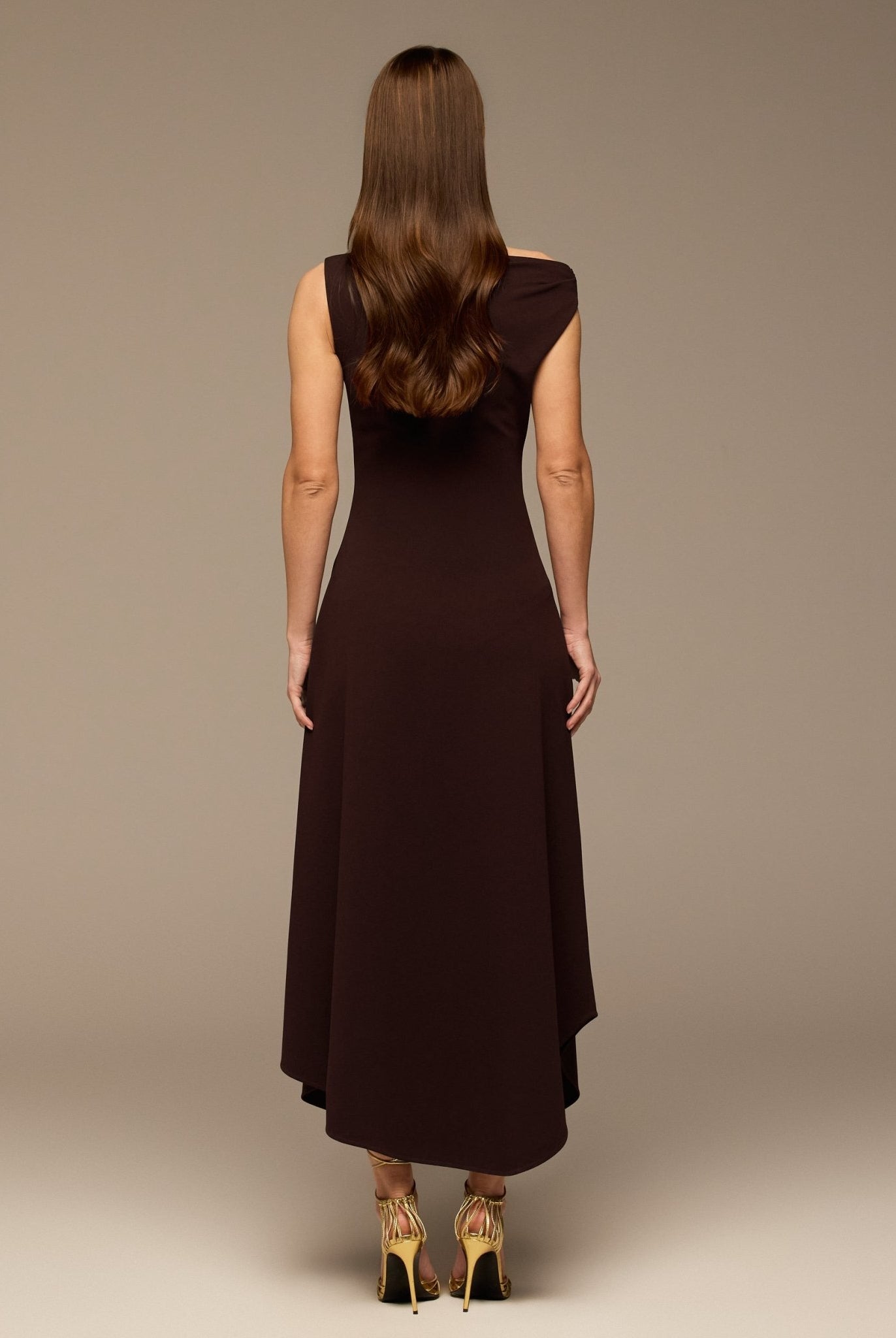 Dark Purple Draped A - Line Crepe Midi Dress - shopaleena