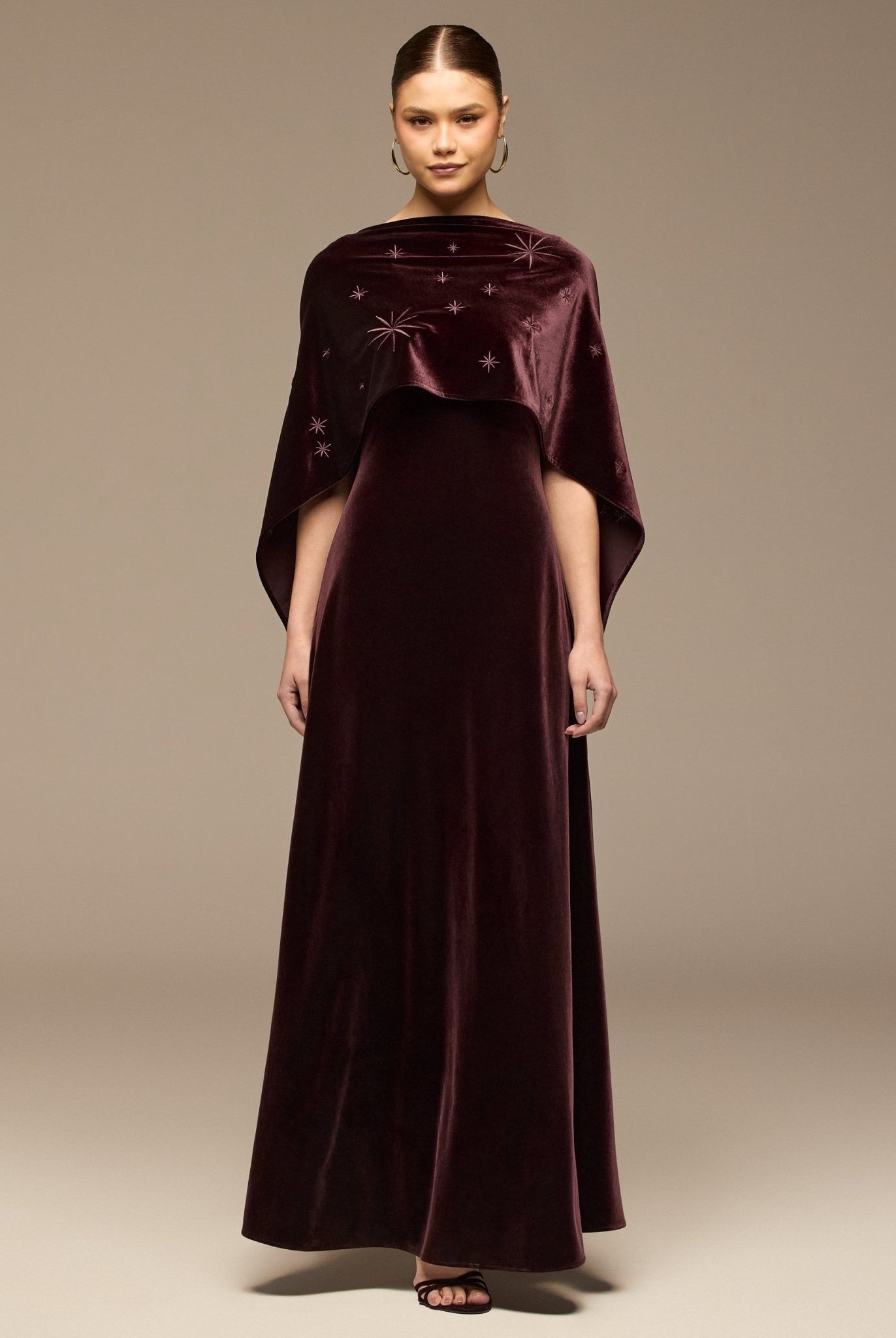 Dark Purple Embroidered Velvet Maxi Dress - shopaleena
