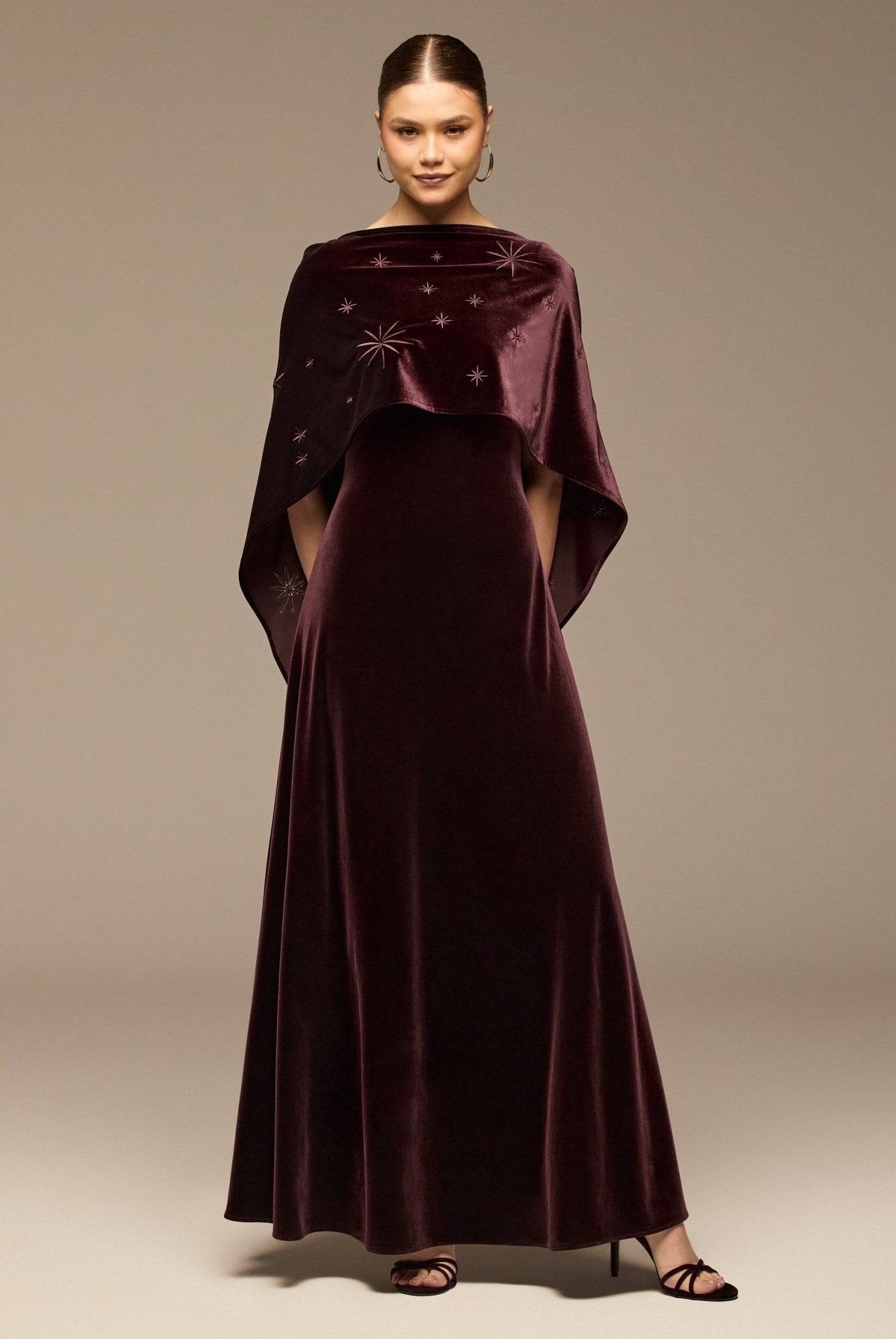 Dark Purple Embroidered Velvet Maxi Dress - shopaleena