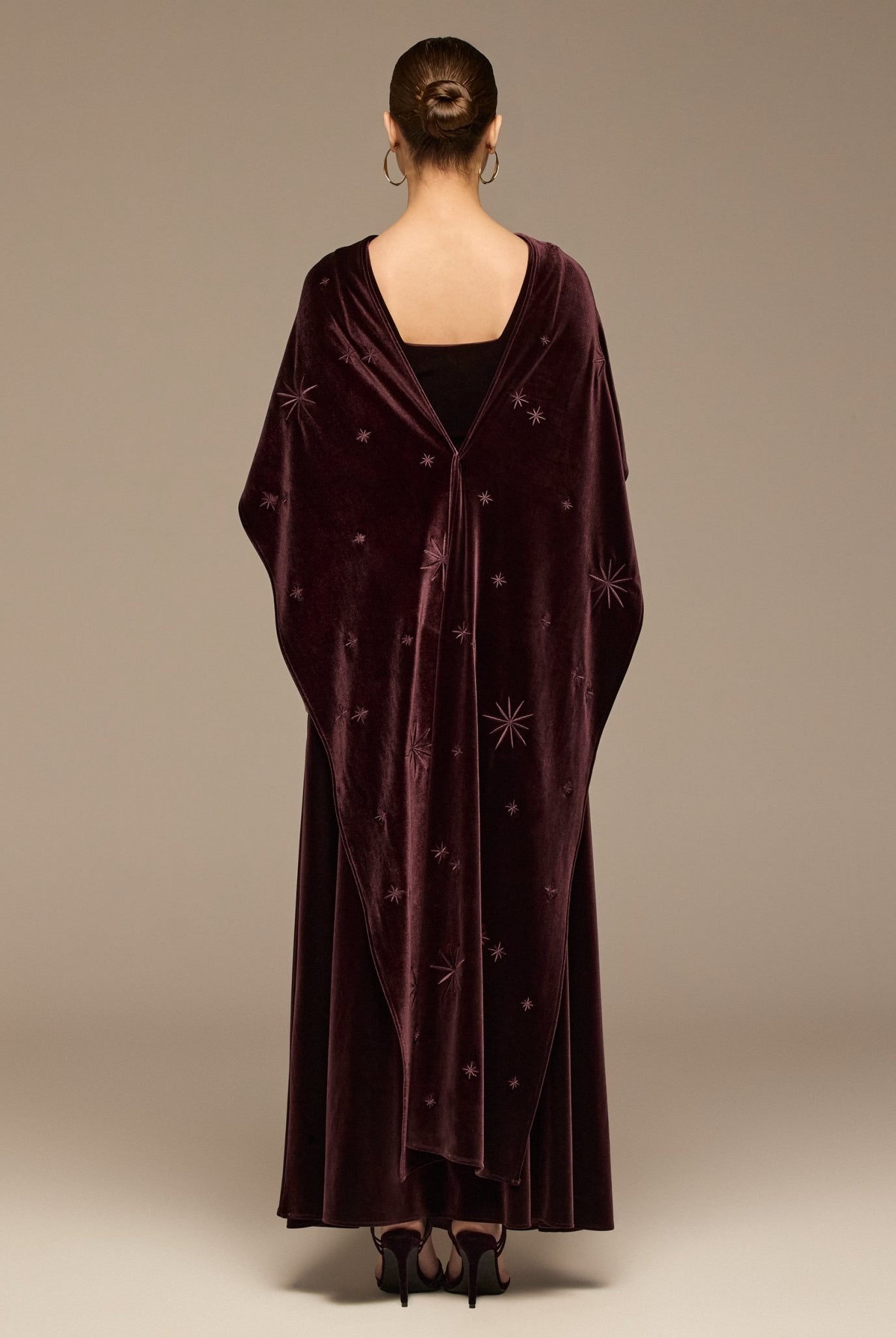 Dark Purple Embroidered Velvet Maxi Dress - shopaleena