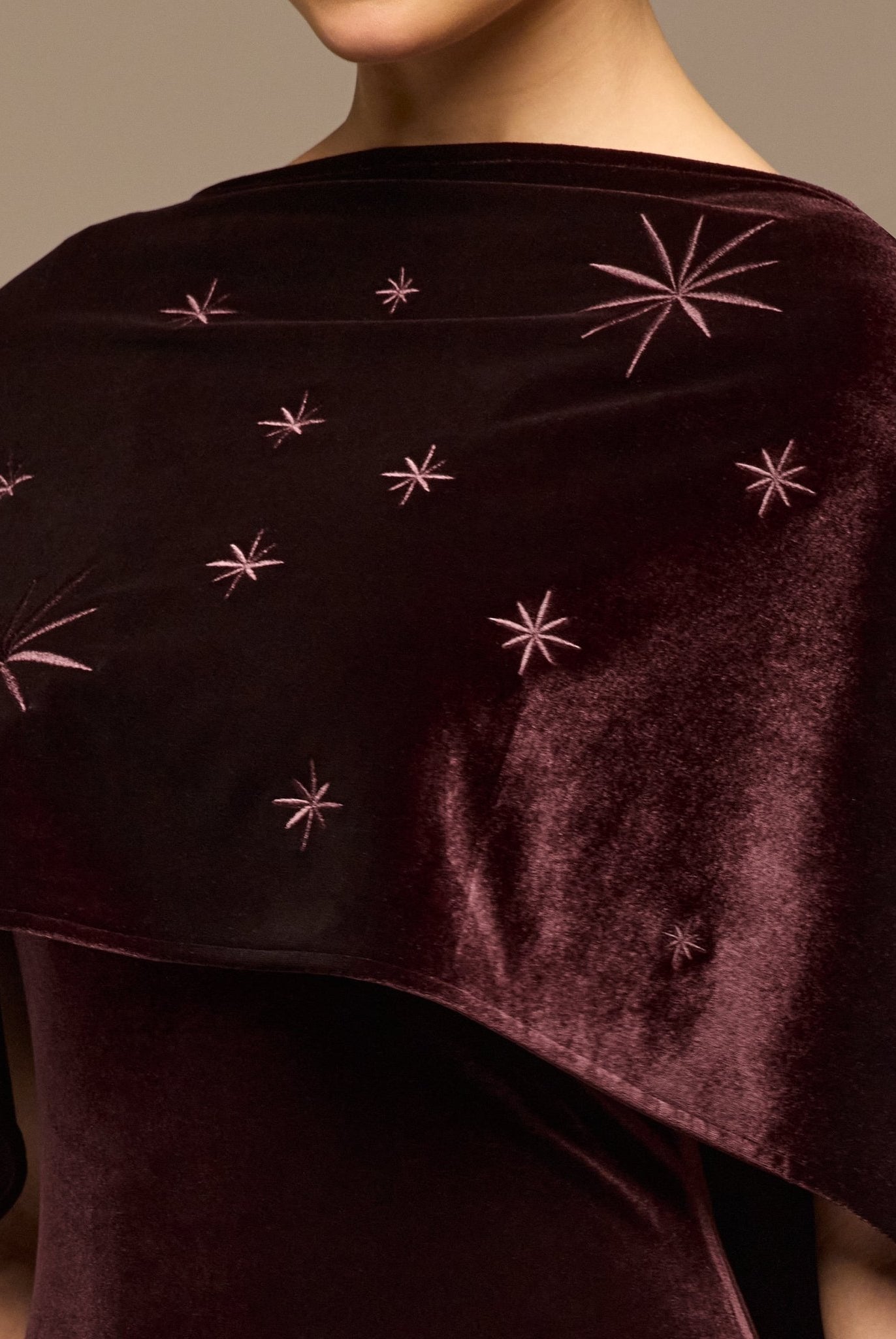 Dark Purple Embroidered Velvet Maxi Dress - shopaleena