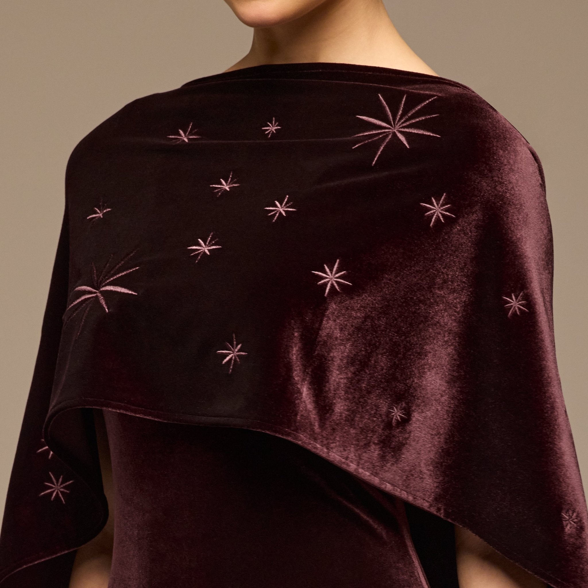 Dark Purple Embroidered Velvet Maxi Dress - shopaleena