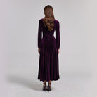 Dark Purple Velvet Gathered Waist Maxi Dress - shopaleena