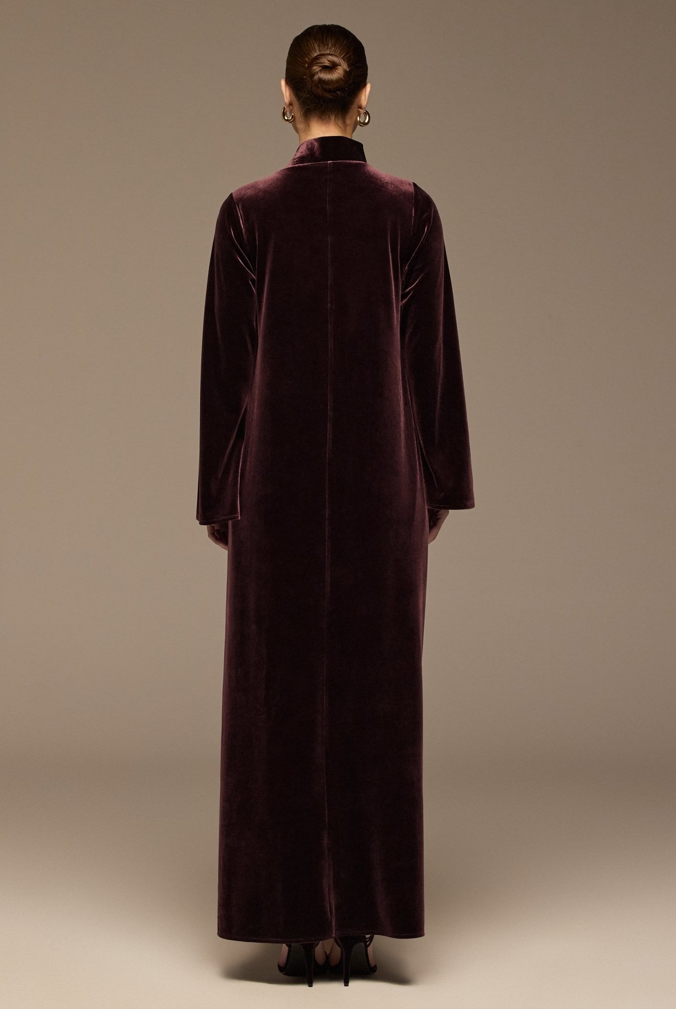 Dark Purple Velvet Long - Sleeve Maxi Dress - shopaleena