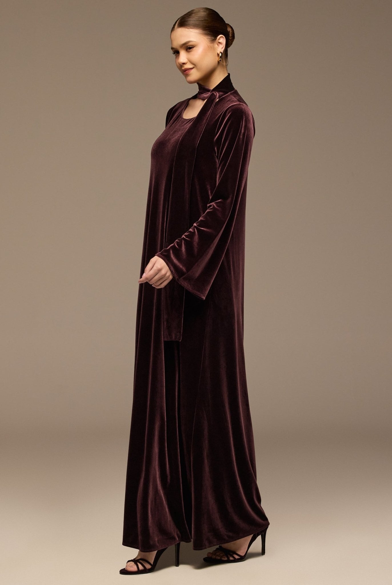 Dark Purple Velvet Long - Sleeve Maxi Dress - shopaleena