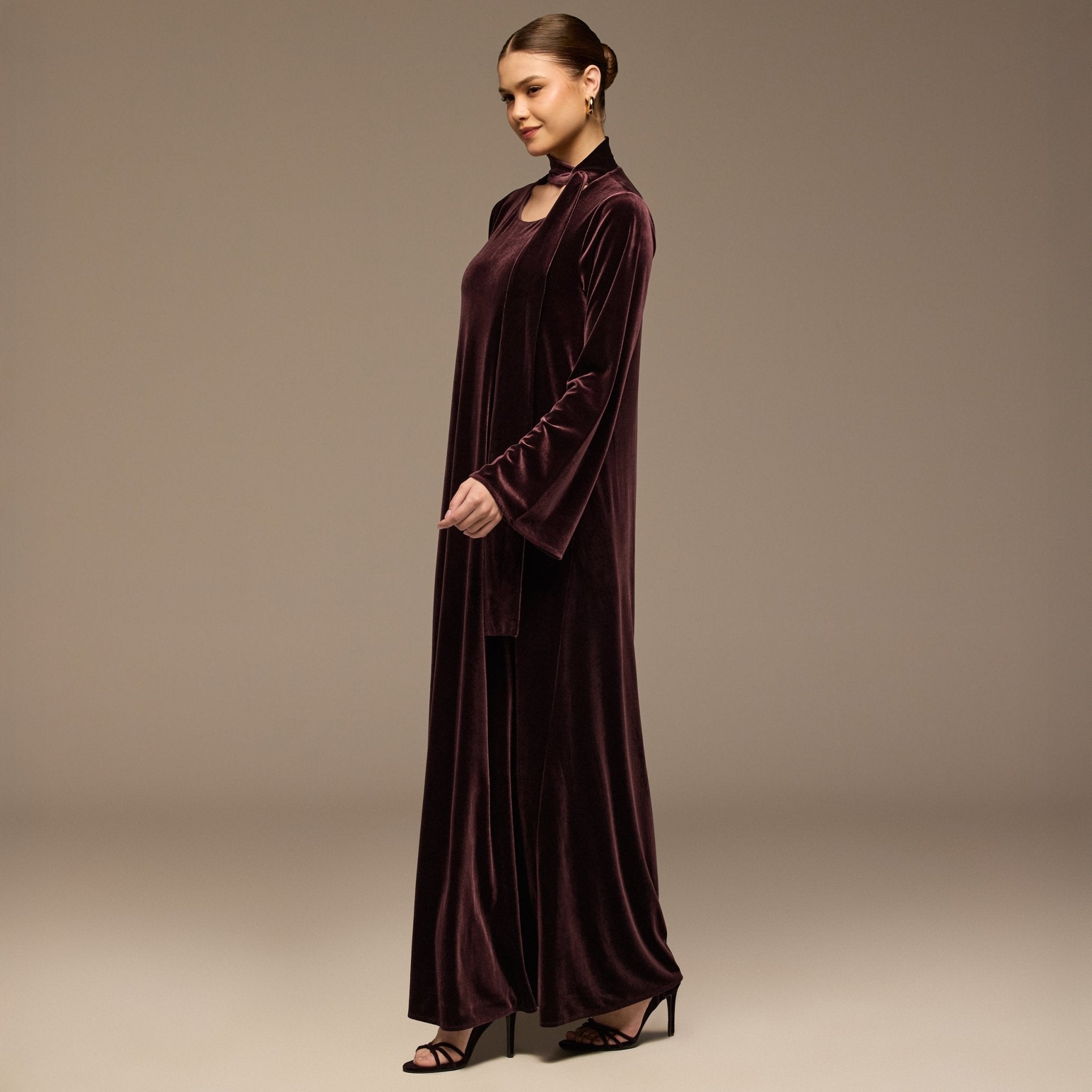 Dark Purple Velvet Long - Sleeve Maxi Dress - shopaleena