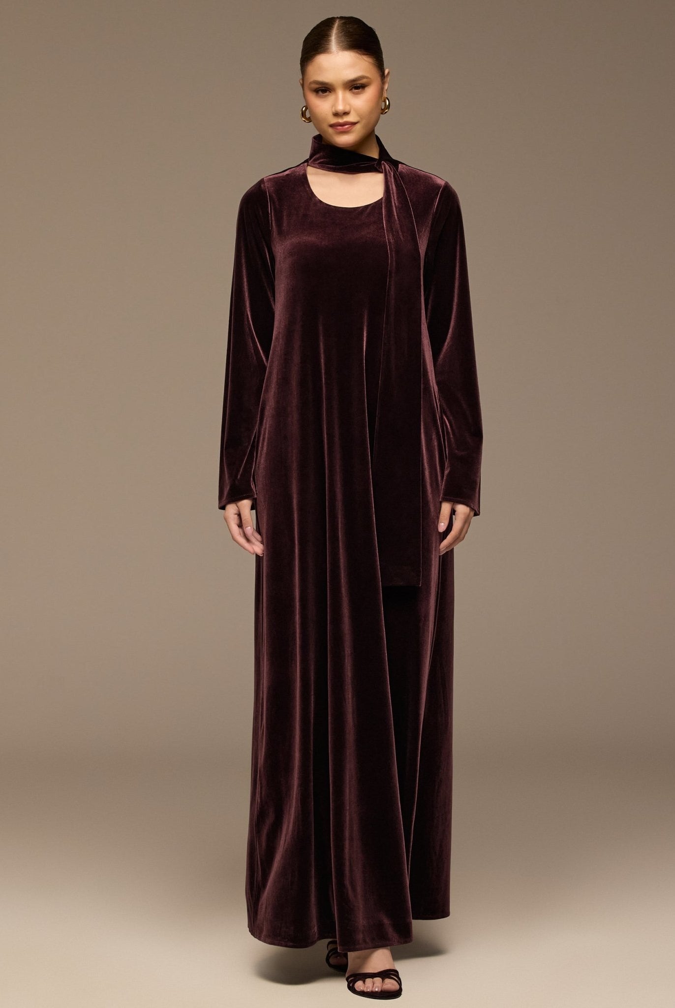 Dark Purple Velvet Long - Sleeve Maxi Dress - shopaleena