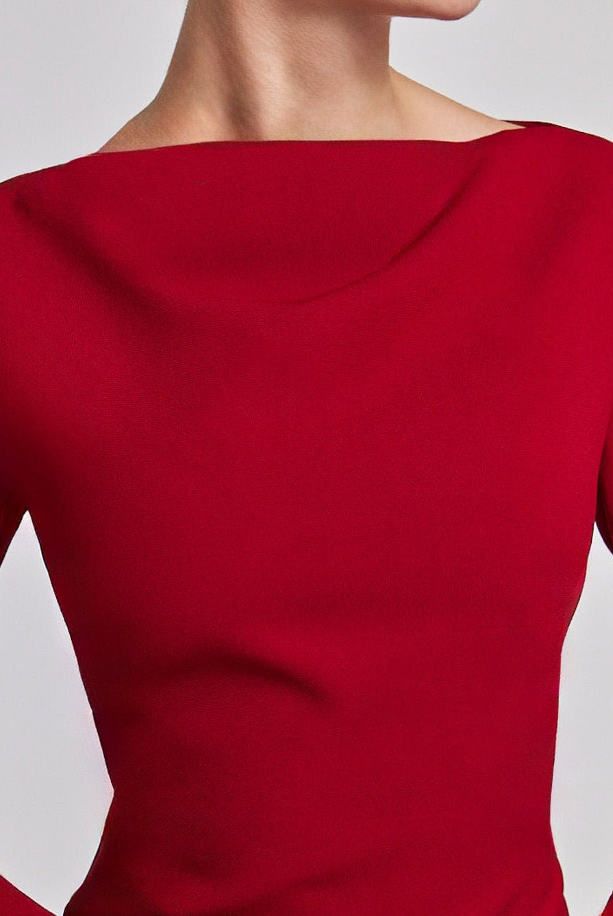 Dark Red Flared Long Sleeve Maxi Dress - shopaleena