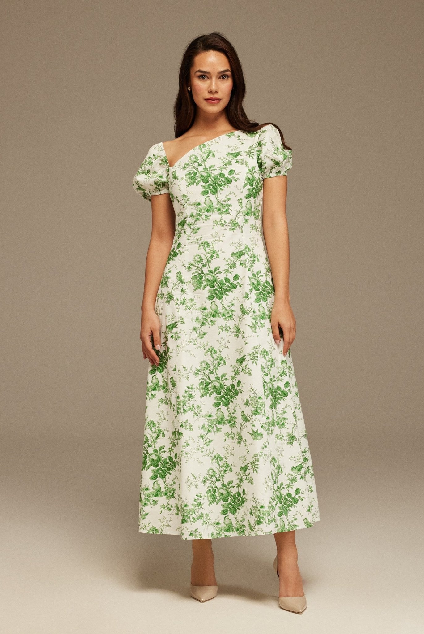 Deep Cut Neck Printed Midi Dress - shopaleena