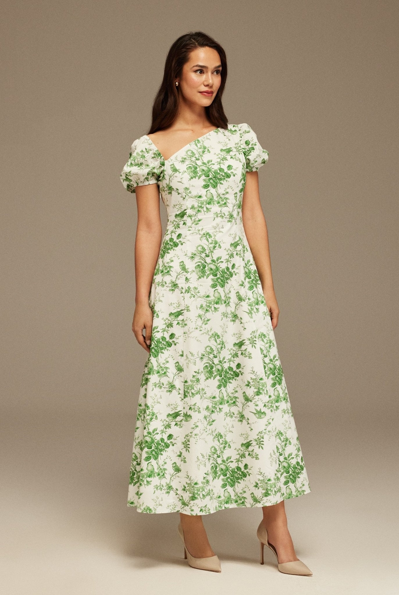 Deep Cut Neck Printed Midi Dress - shopaleena