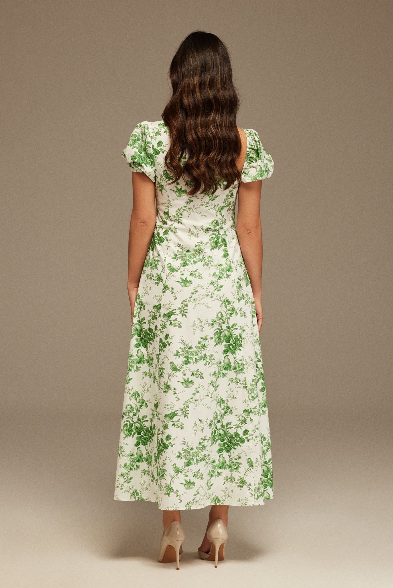 Deep Cut Neck Printed Midi Dress - shopaleena