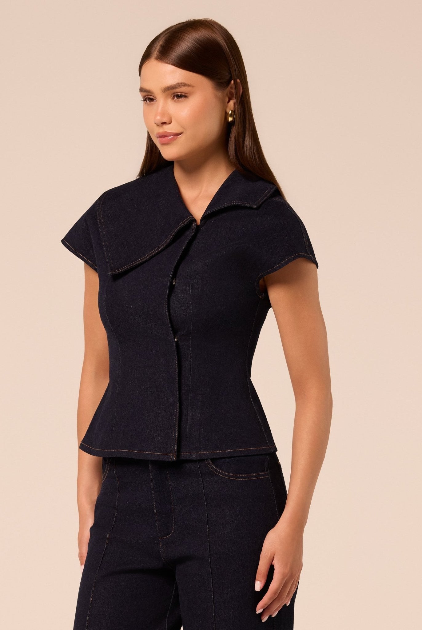 Defined-Waist Denim Shirt - shopaleena